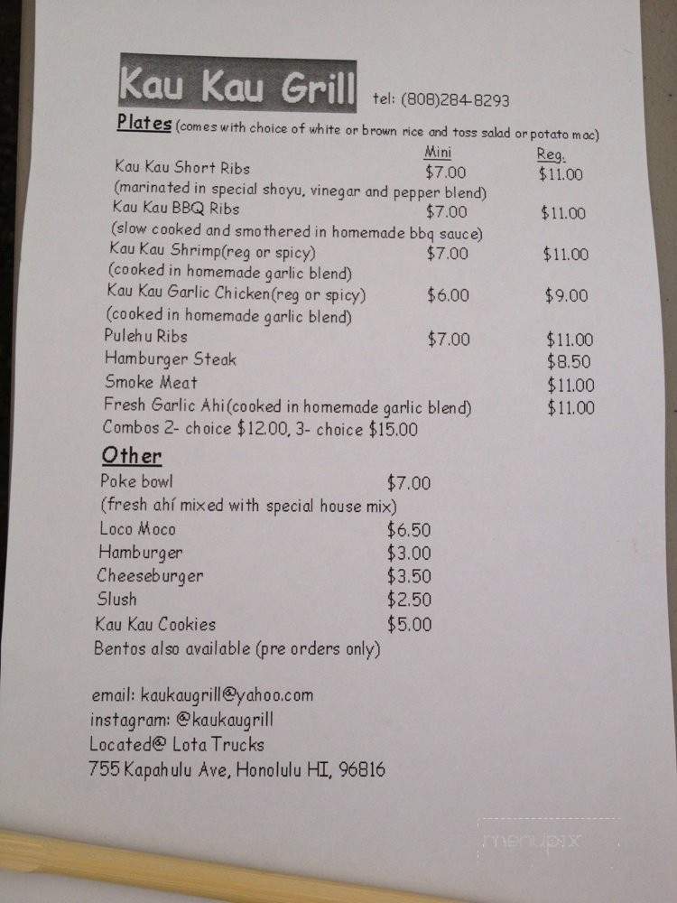 Kau Kau Grill - Honolulu, HI menu_pic