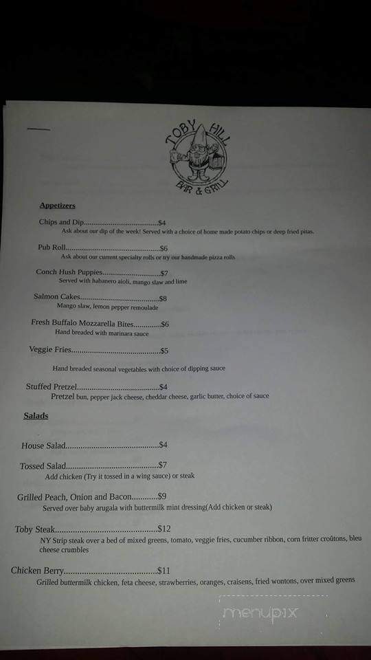 Toby Hill Bar & Grill - Clarion, PA menu_pic