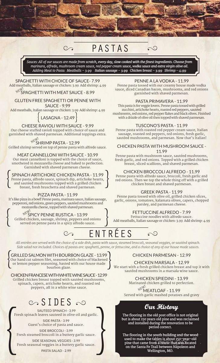 Tuscono's Wood Fired Pizza and Pasta - Buckner, MO menu_pic