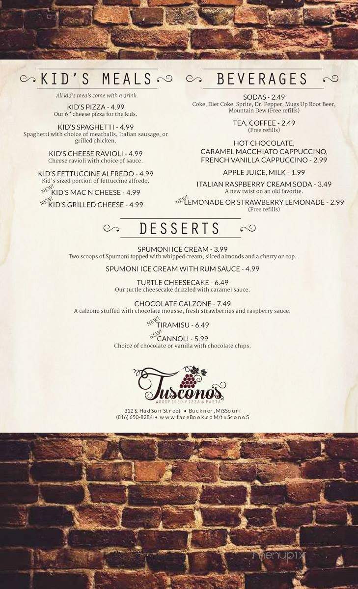 Tuscono's Wood Fired Pizza and Pasta - Buckner, MO menu_pic