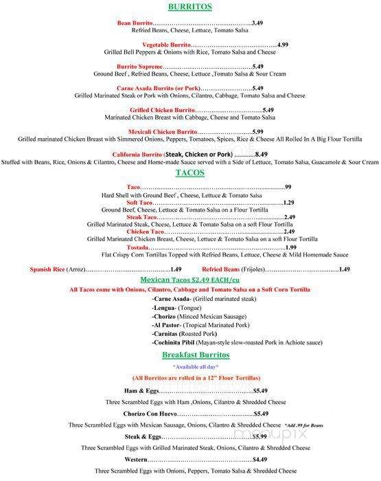 Pancho Tacos - Fort Worth, TX menu_pic