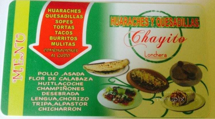 Huaraches & Quesadillas Chayito - Sun Valley, CA menu_pic