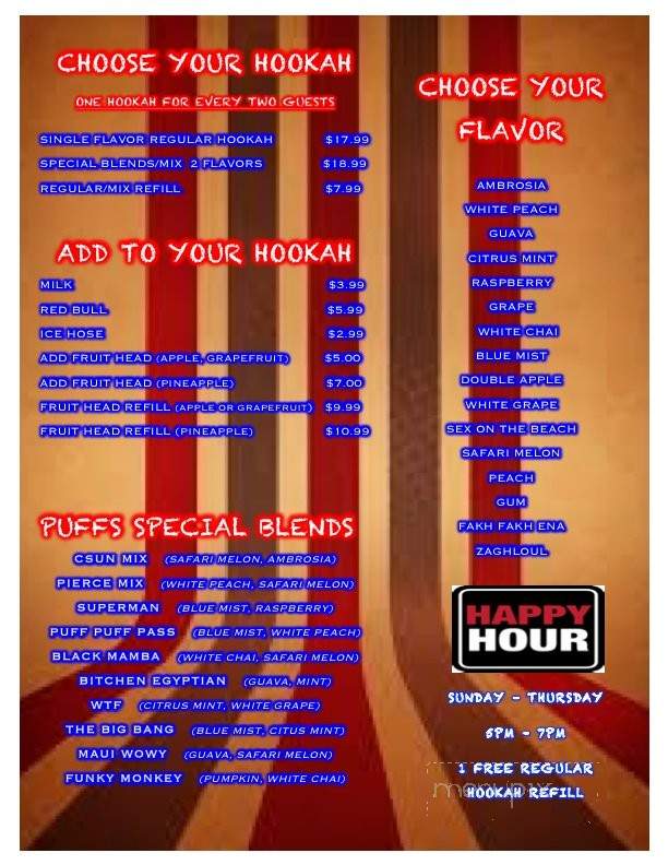 Puffs Hookah Lounge & Cafe - Northridge, CA menu_pic