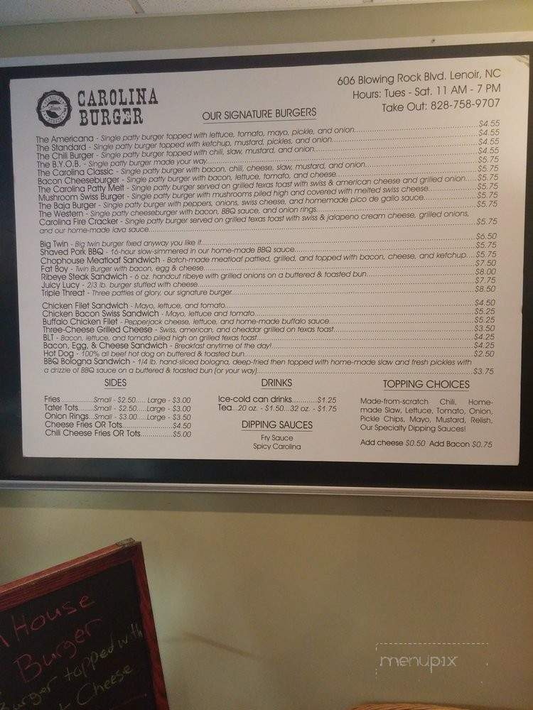 Carolina Burger - Lenoir, NC menu_pic