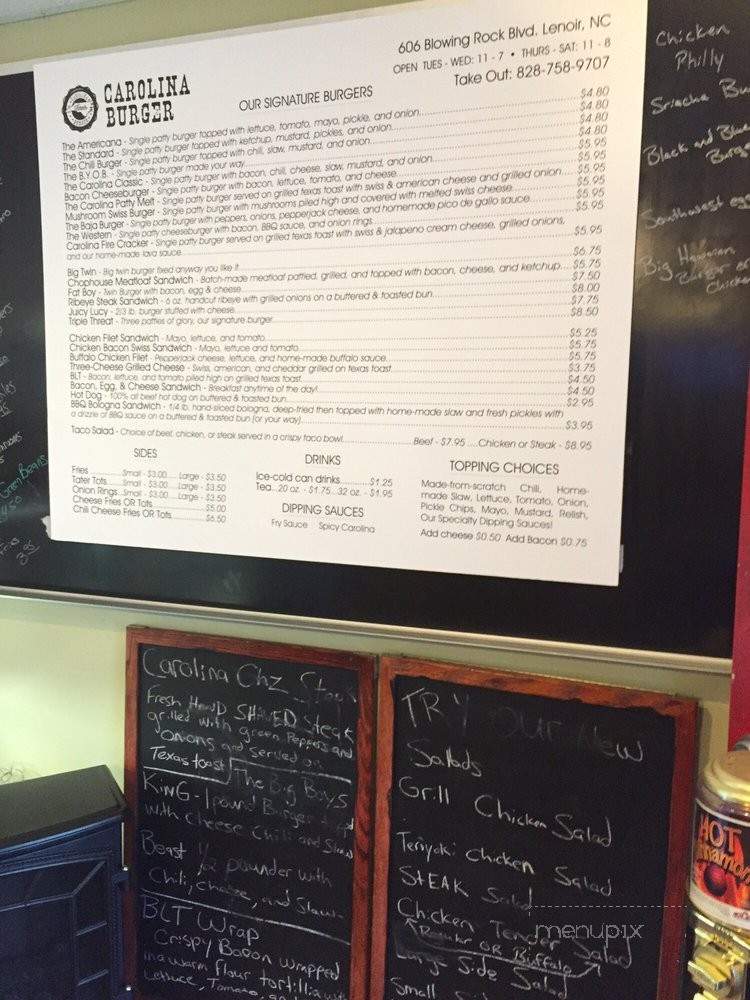 Carolina Burger - Lenoir, NC menu_pic
