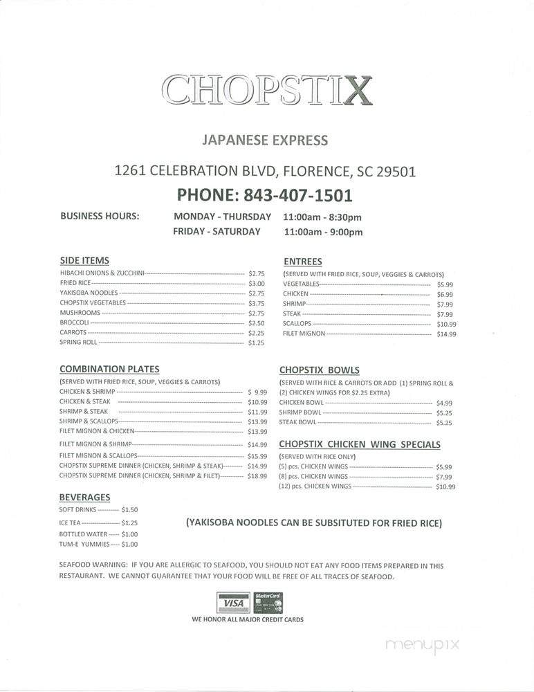 Chopstix Japanese Express - Florence, SC menu_pic