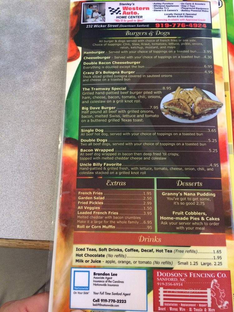 Tramway Diner - Sanford, NC menu_pic