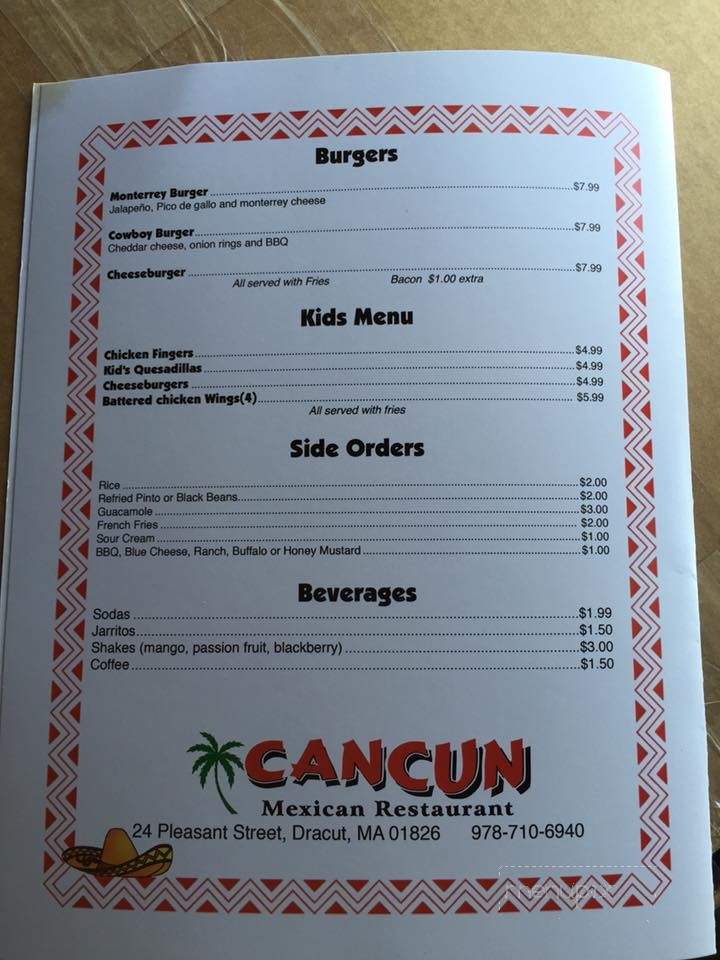 Cancun Mexican Restaurant - Dracut, MA menu_pic