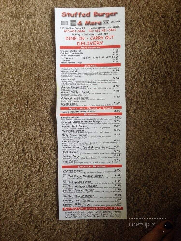 Stuffed Burger & More - Hendersonville, TN menu_pic