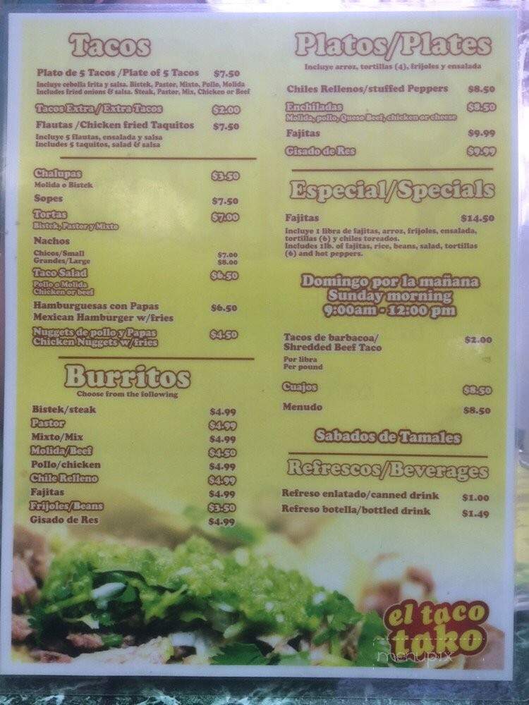 El Taco Tako - Arcola, IL menu_pic