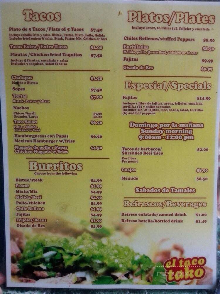 El Taco Tako - Arcola, IL menu_pic
