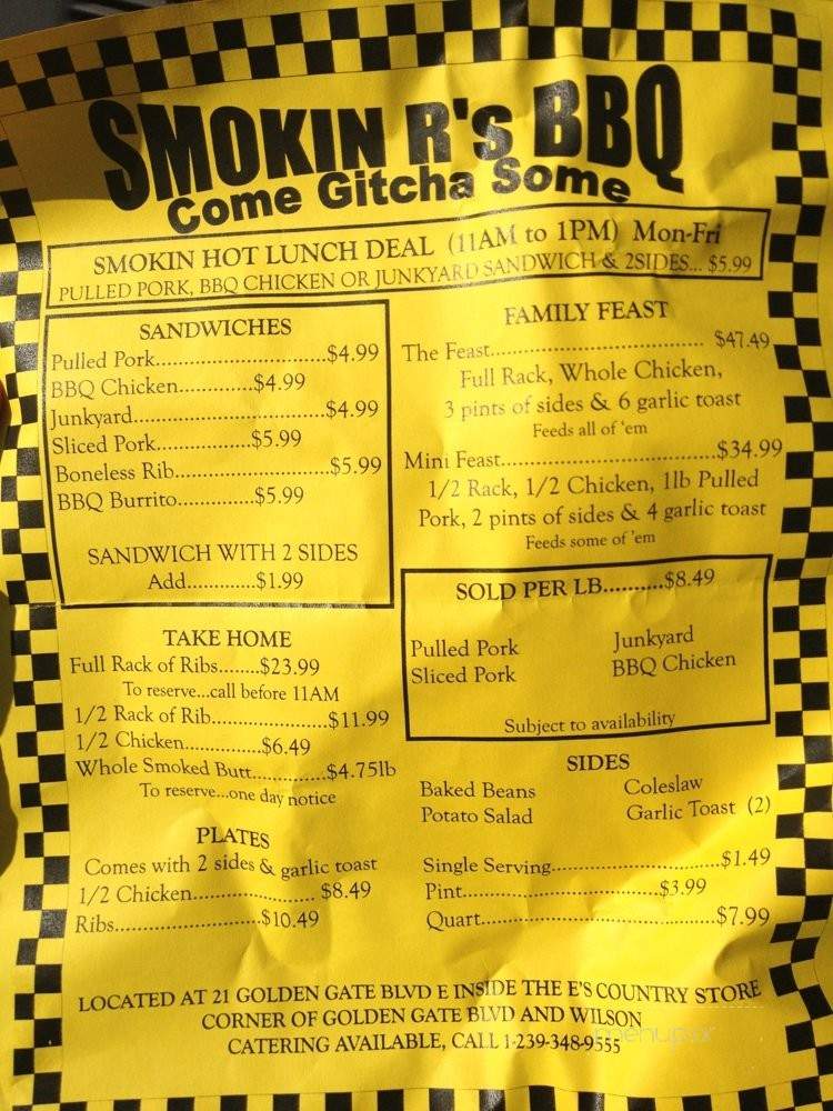 Smokin R's BBQ - Naples, FL menu_pic
