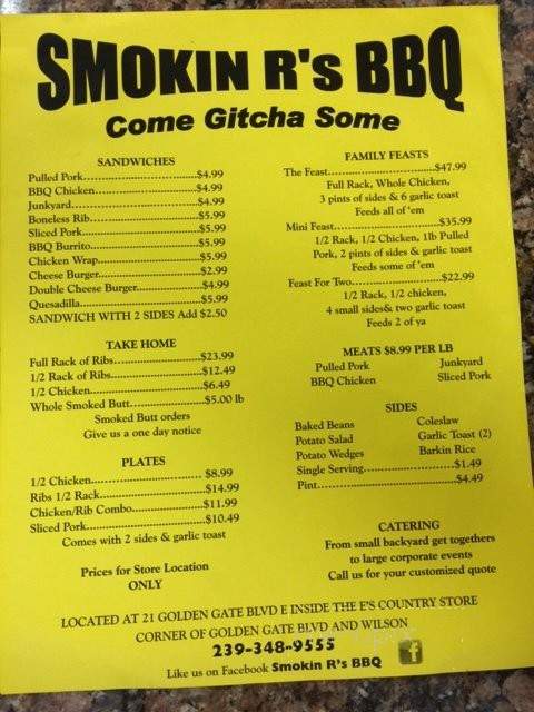 Smokin R's BBQ - Naples, FL menu_pic