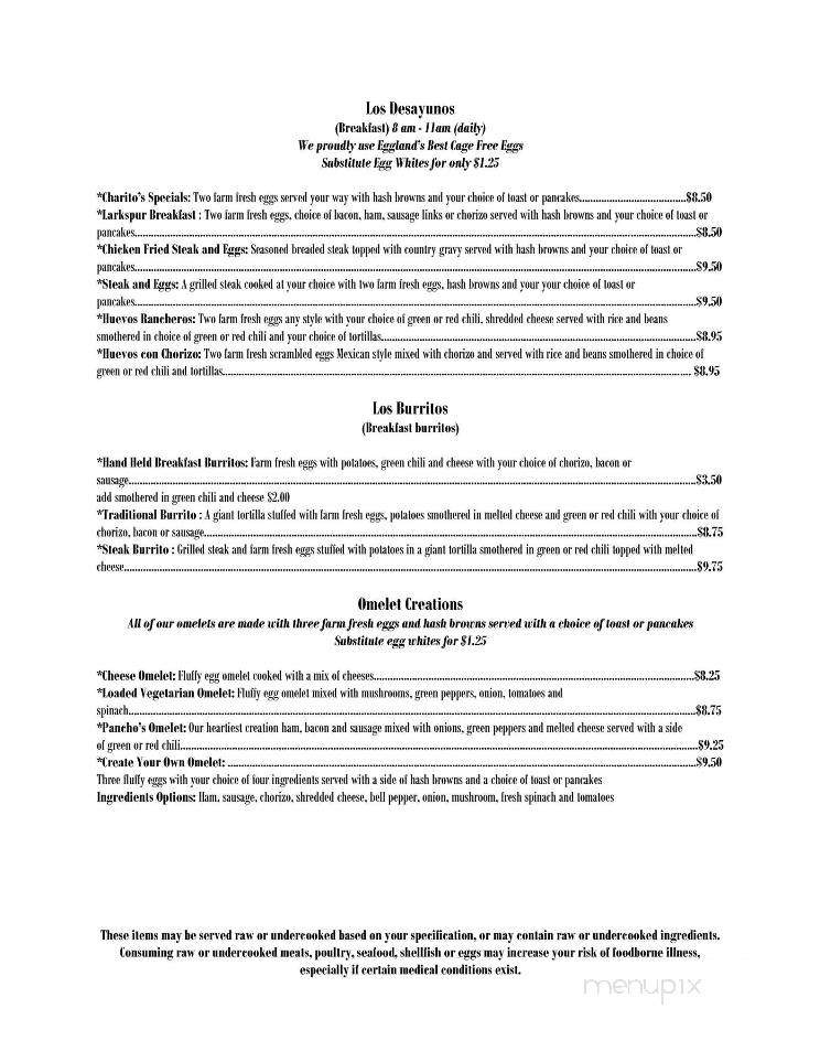 Charito's House - Larkspur, CO menu_pic