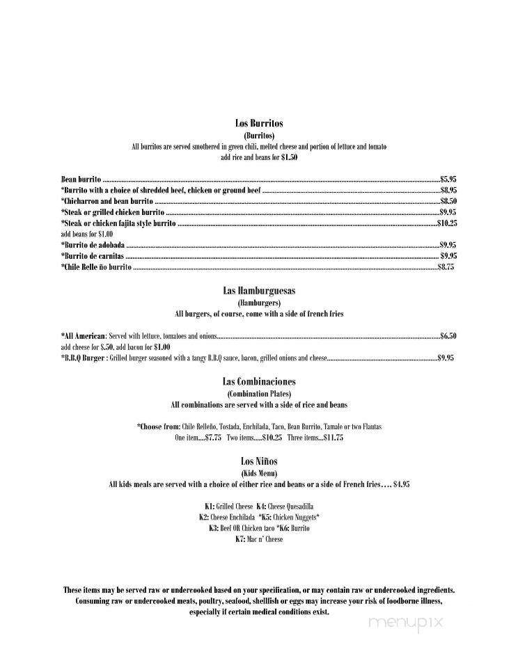 Charito's House - Larkspur, CO menu_pic