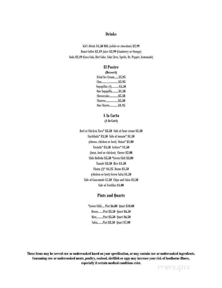 Charito's House - Larkspur, CO menu_pic
