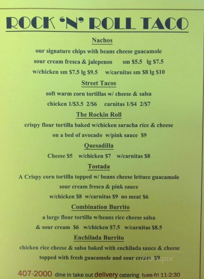 Rock n Roll Taco - Kalispell, MT menu_pic