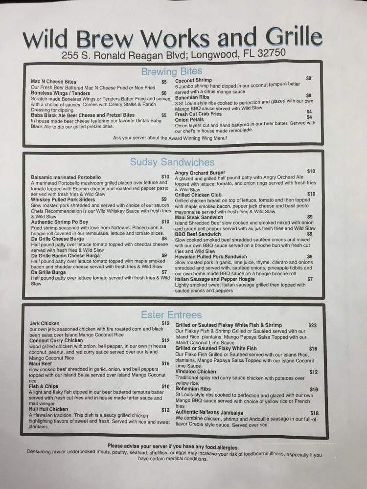 Wild Brews Works and Grill - Longwood, FL menu_pic