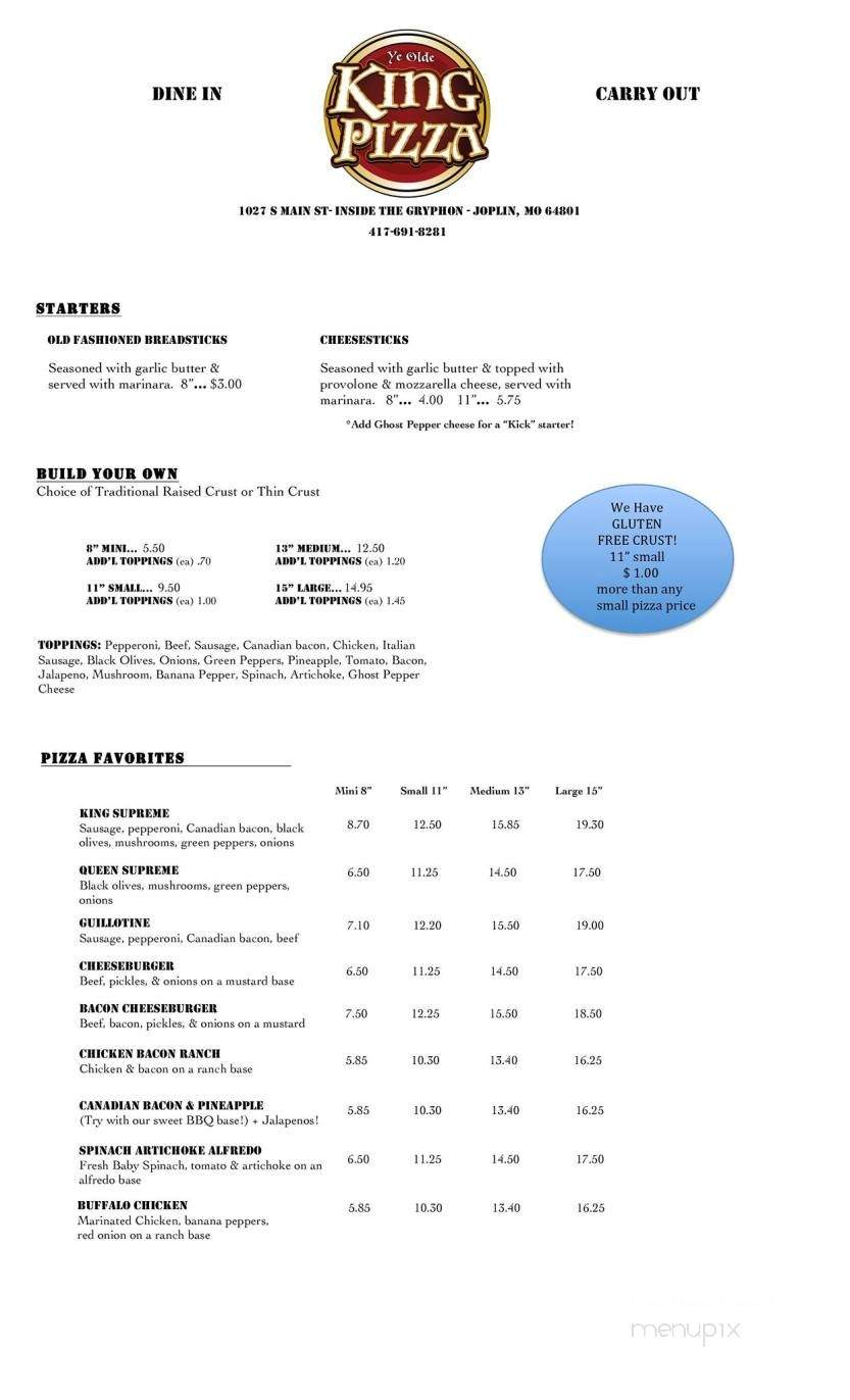 Ye Olde King Pizza - Joplin, MO menu_pic