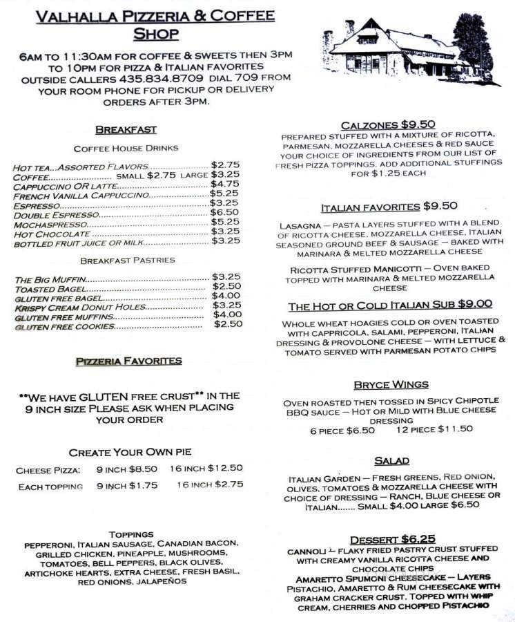 Valhalla Pizzeria & Coffee Shop - Bryce Canyon, UT menu_pic