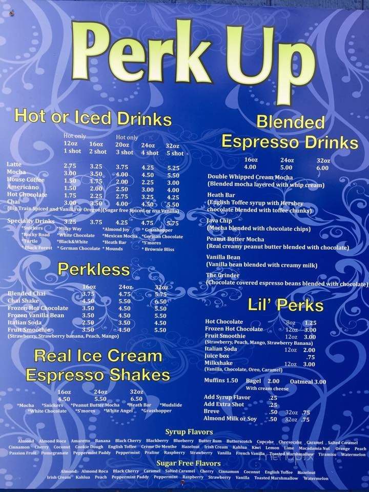 Perk Up Espresso Drive Thru - Salem, OR menu_pic