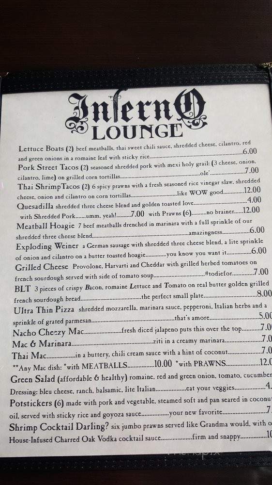 Inferno Lounge - Astoria, OR menu_pic