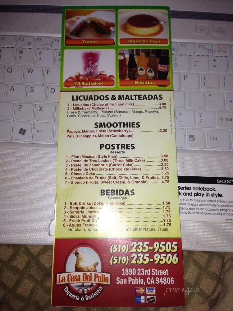 La Casa Del Pollo - San Pablo, CA menu_pic