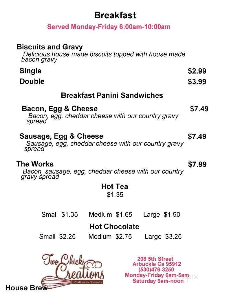 Two Chicks Creations - Arbuckle, CA menu_pic