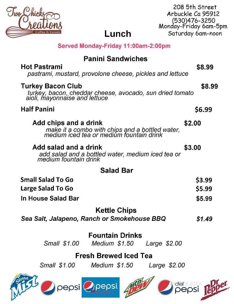 Two Chicks Creations - Arbuckle, CA menu_pic