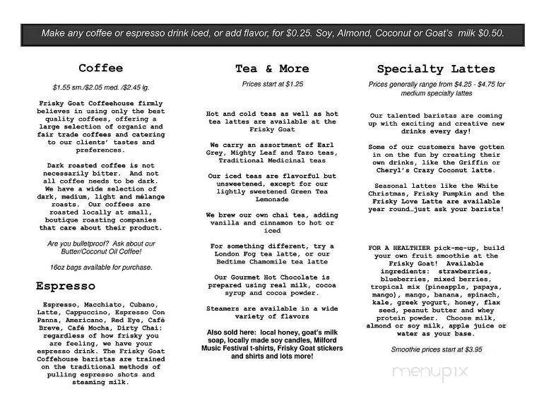 The Frisky Goat Coffeehouse - Milford, PA menu_pic
