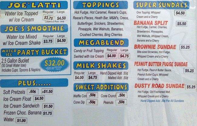 Joe's Water Ice - Norristown, PA menu_pic