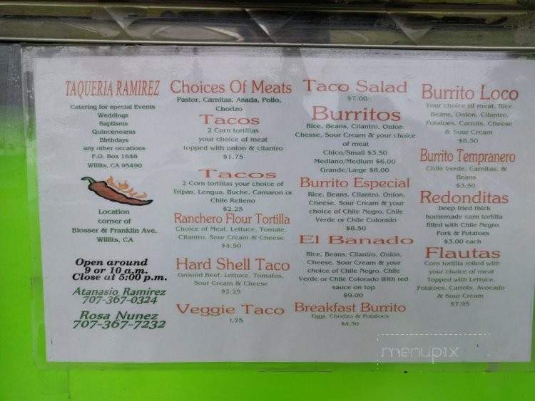 Taqueria Ramirez - Willits, CA menu_pic