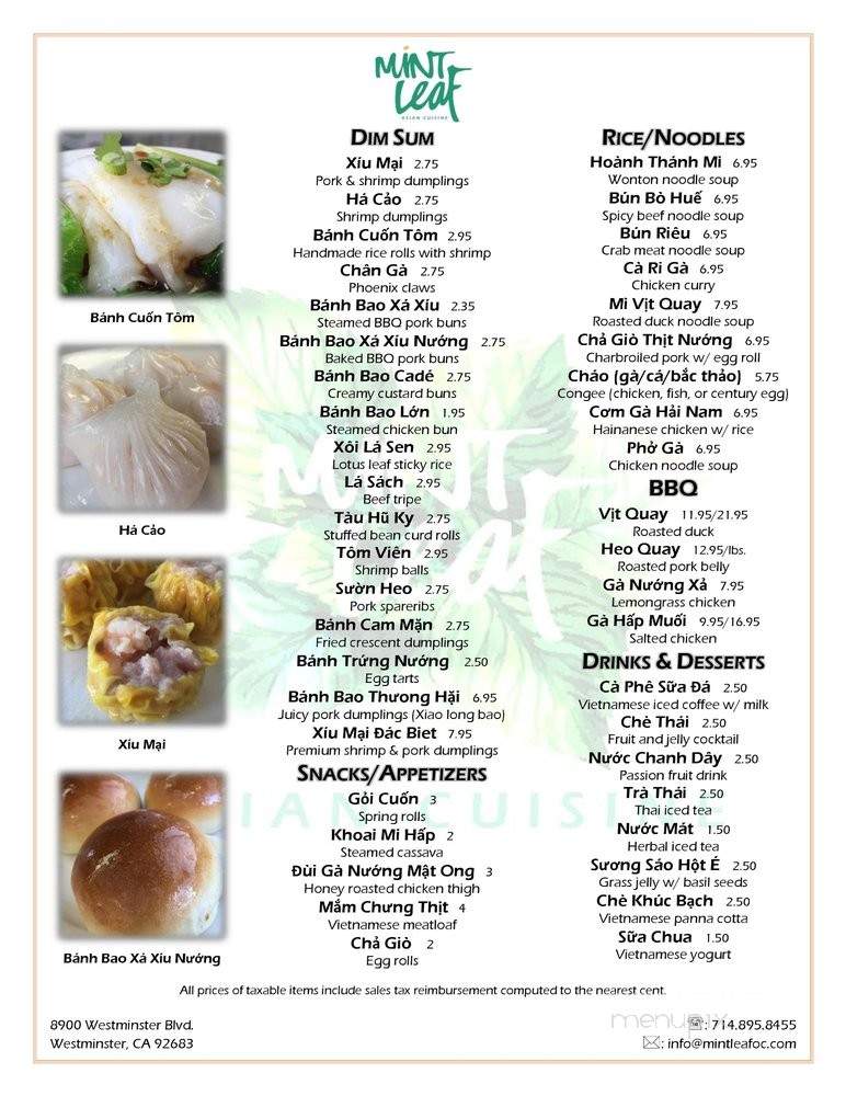 Mint Leaf - Westminster, CA menu_pic