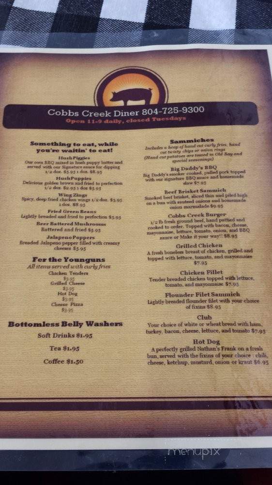Cobbs Creek Diner - Cobbs Creek, VA menu_pic
