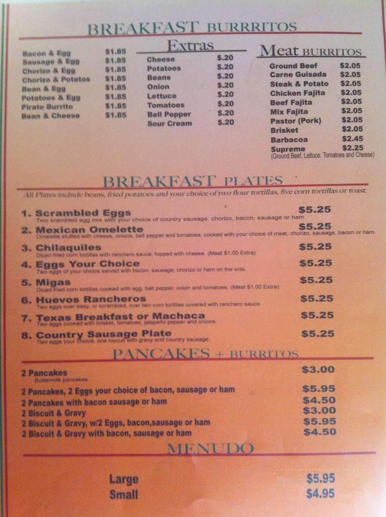 Online Menu of Montes Breakfast Burritos, Cleburne, TX