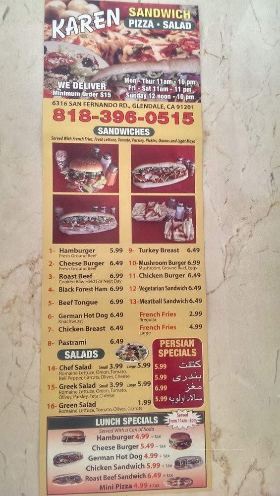Karen Sandwich - Glendale, CA menu_pic