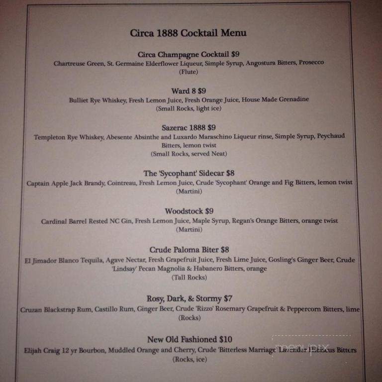 Circa 1888 - Raleigh, NC menu_pic