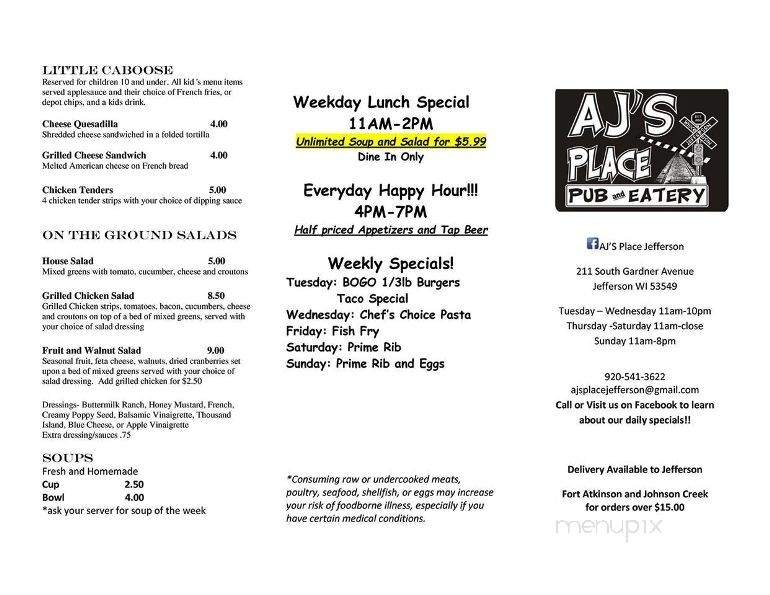 Aj's Place - Jefferson, WI menu_pic