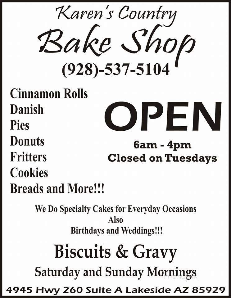 Karen's Country Bake Shop - Lakeside, AZ menu_pic