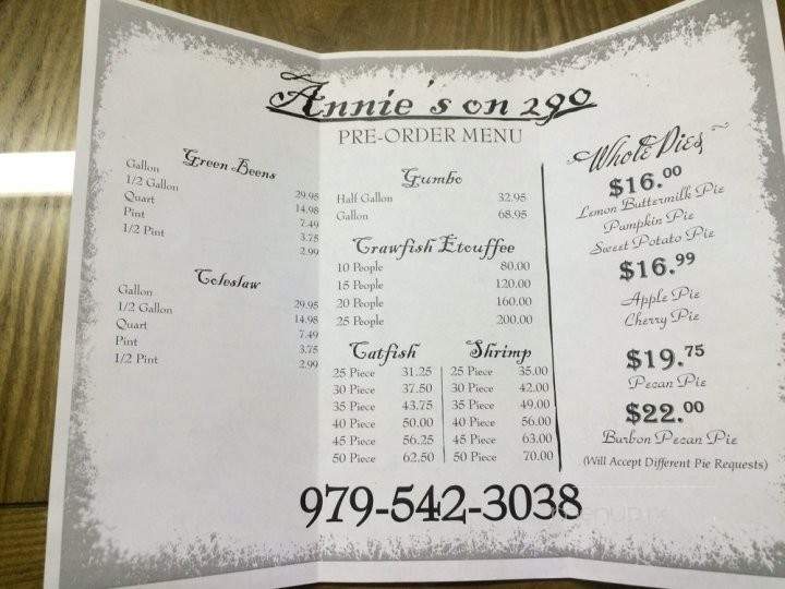 Annies on 290 - Giddings, TX menu_pic