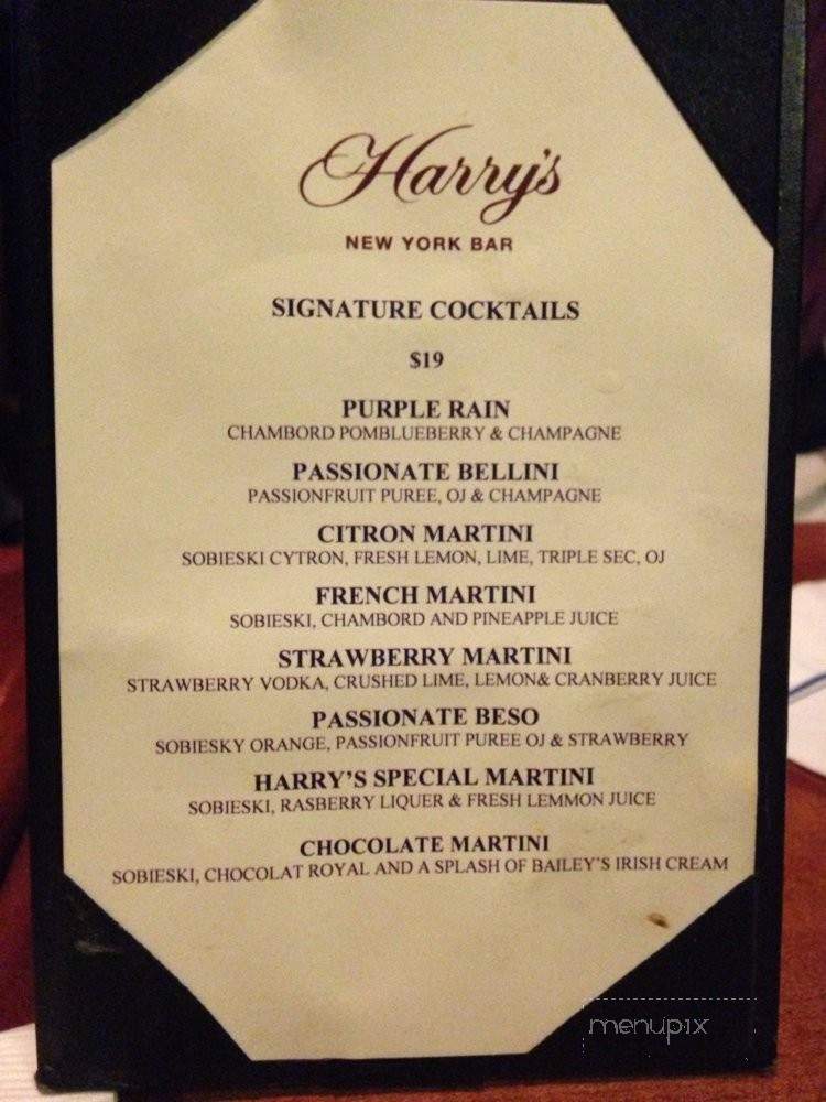 Harry's New York Bar - New York, NY menu_pic