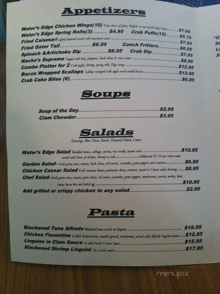 Water's Edge Grill - Elizabeth City, NC menu_pic