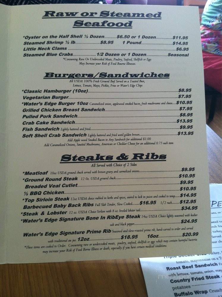 Water's Edge Grill - Elizabeth City, NC menu_pic