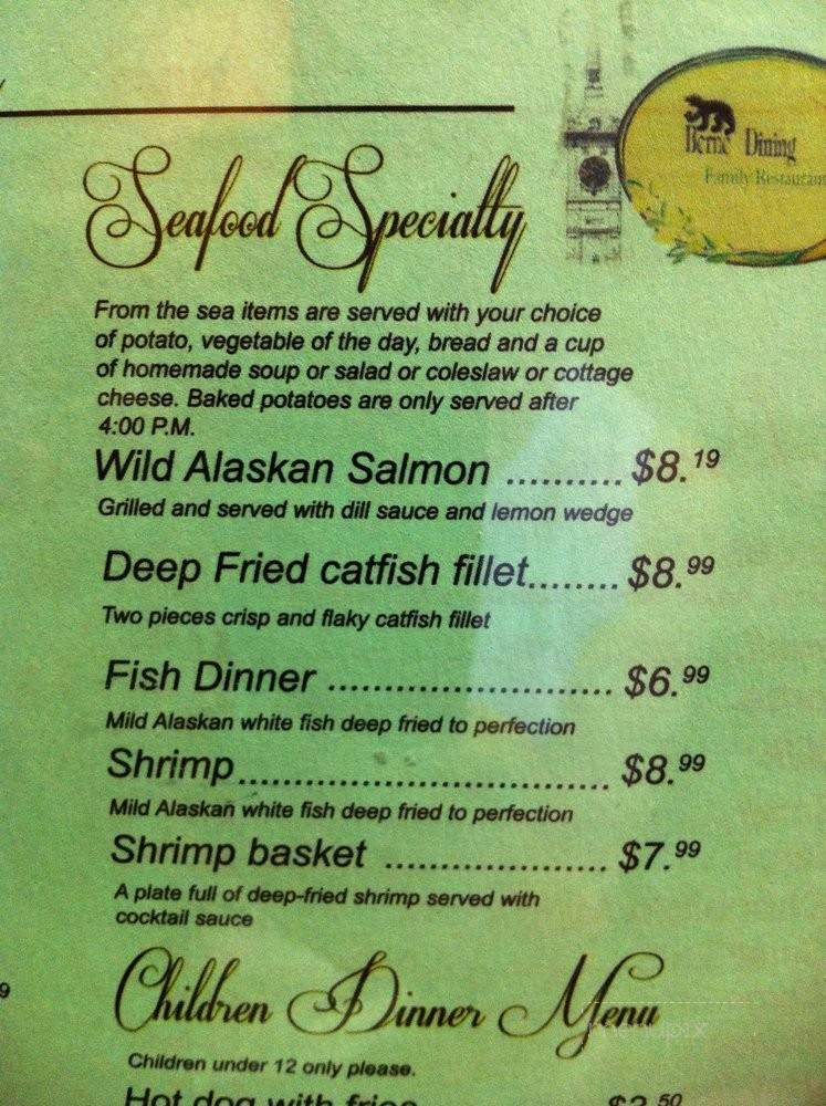 Berne Dining Family Restaurant - Berne, IN menu_pic