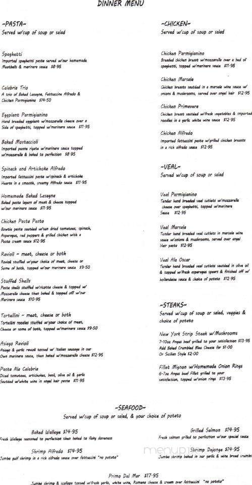 Calabria Restaurant - Elkhorn, WI menu_pic