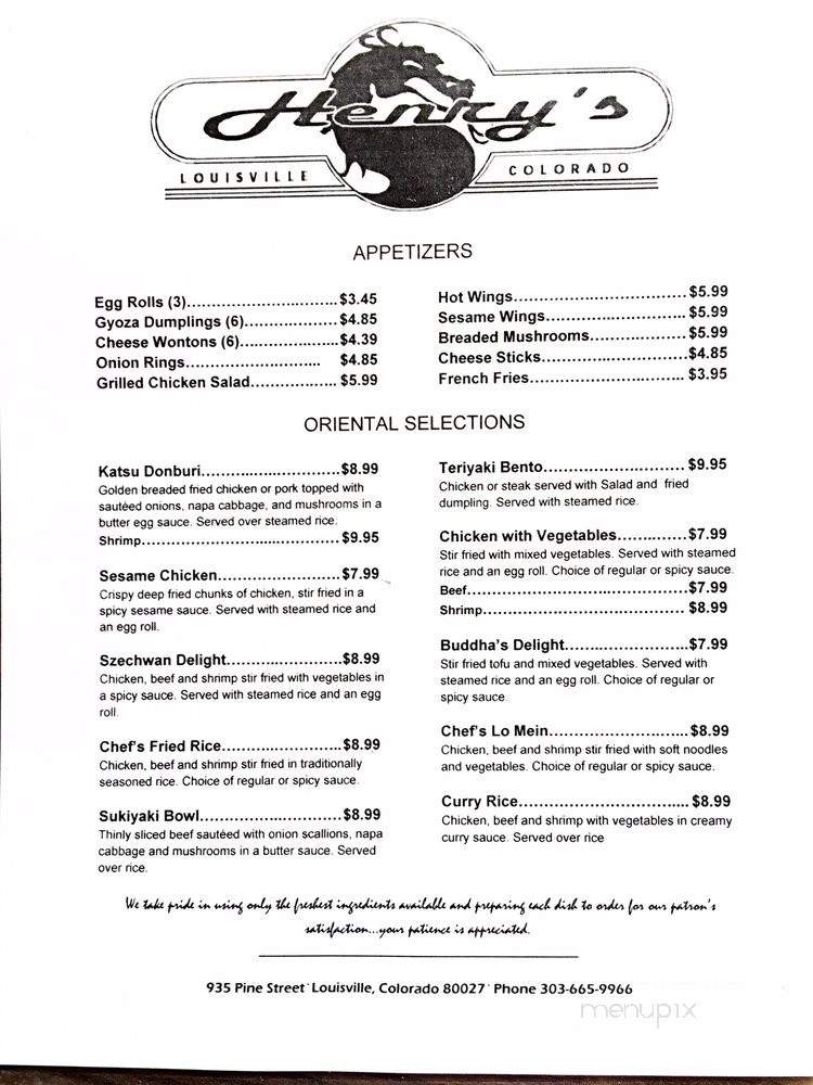 Henry's Bar & Grill - Louisville, CO menu_pic