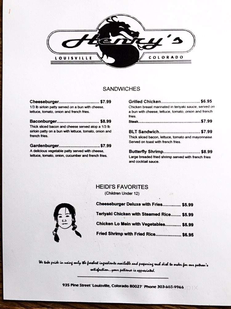 Henry's Bar & Grill - Louisville, CO menu_pic