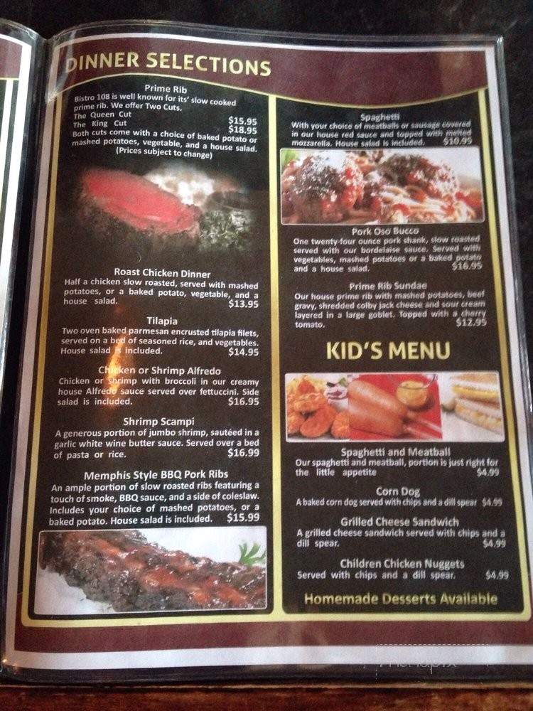 Bistro 108 - Watertown, NY menu_pic