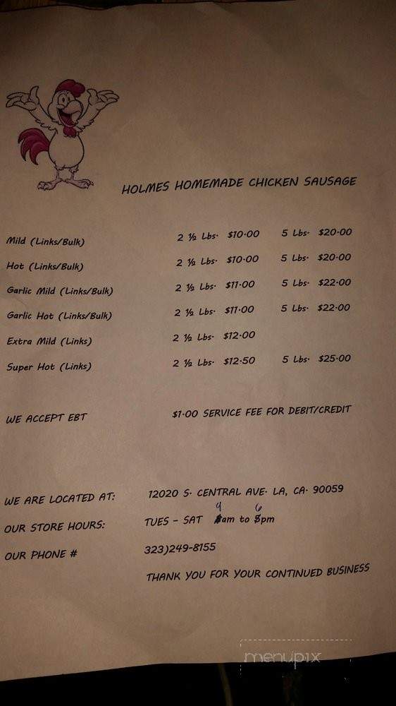 Holmes Homemade Chicken Sausage - Los Angeles, CA menu_pic