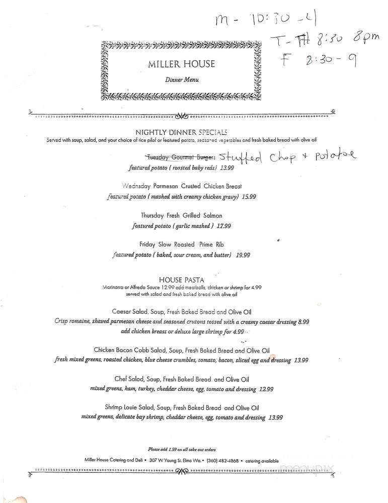 Miller House - Elma, WA menu_pic